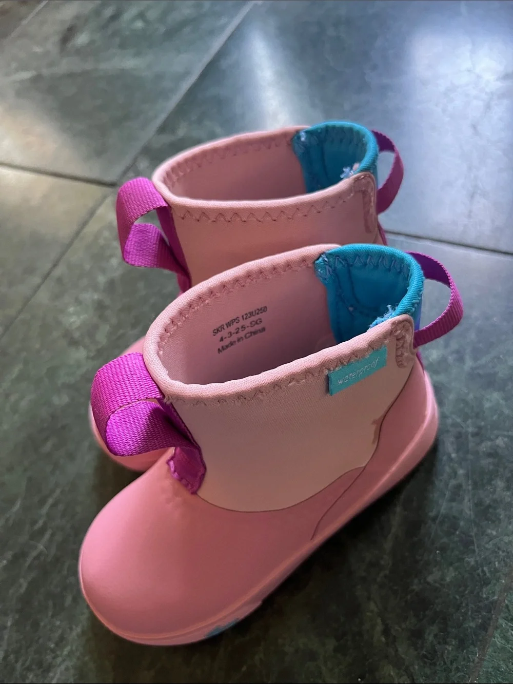 See Kai Run Pink Kids Waterproof Boots with Purple Pull Tabs